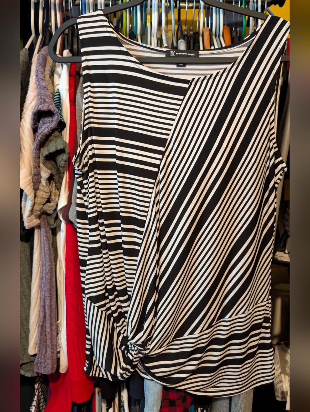 INC International Concepts Black and White Striped Tank Top